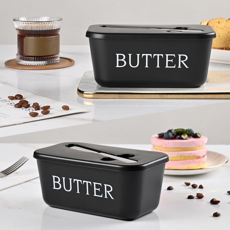 Dehov Large Plastic Butter Dish With Lid And Knife,Food Grade PP Butter Holder Keeper With Cover For Kitchen Refrigerator Black Butter Container - Image 3