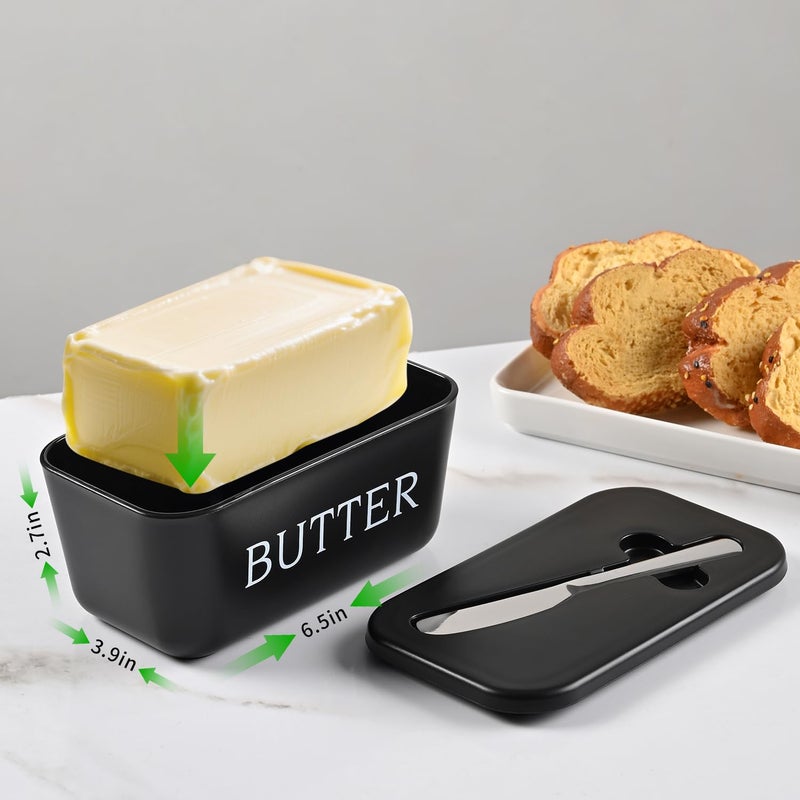Dehov Large Plastic Butter Dish With Lid And Knife,Food Grade PP Butter Holder Keeper With Cover For Kitchen Refrigerator Black Butter Container - Image 2