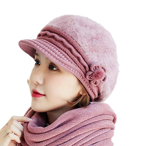 iSWEVEN Winter Woolen Visor Fashionable Cap for Women Girls - Taffy-Pink (40_58D, Free Size) - Image 1