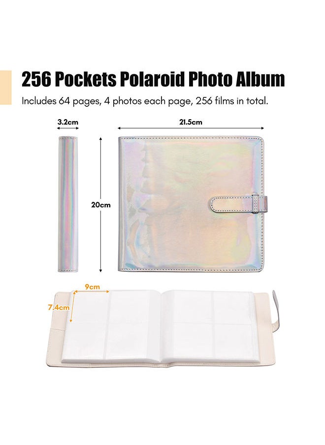 O Ozone ألبوم صور بولارويد 256 جيبًا لكاميرا Fujifilm Instax Mini 11 90 70 9 8+ 8 LiPlay الفورية، كاميرا Polaroid Snap SnapTouch PIC-300 Z2300 الفورية - فضي  - Image 3