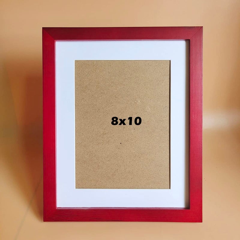 KELE MODEL 8x10 Picture Frames RED Solid Wood Frame  Plastic Panel (Film Needs to be Removed) Table or Wall.Front Window Opening 7.5x9.5 inch. - Image 1