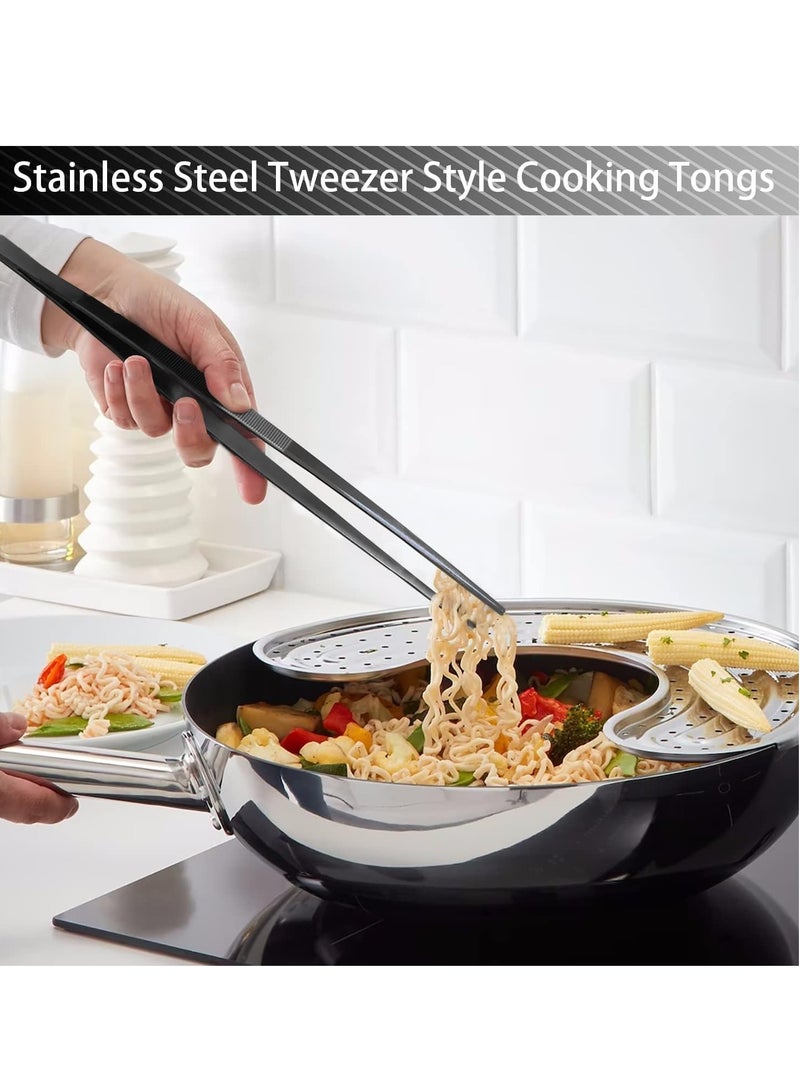 KASTWAVE ملقط طهي، فولاذ مقاوم للصدأ 12 بوصة ملقط دائري الرأس حاد مع أسنان دقيقة لتزيين الخبز، الطهي في المطبخ، شواء المأكولات البحرية 2 قطعة، أسود - Image 5