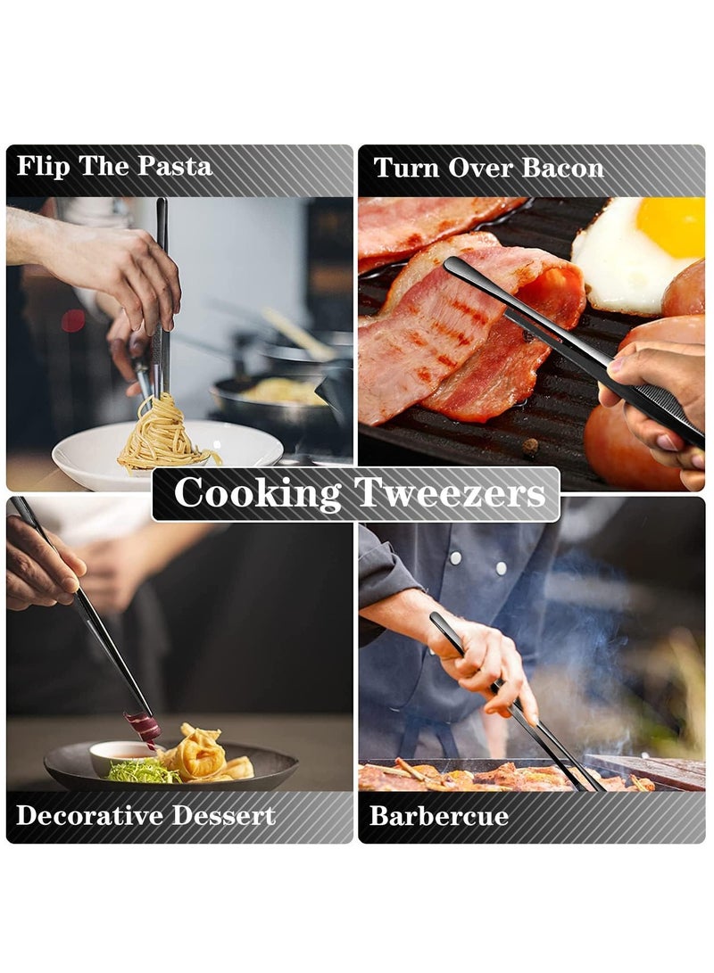 KASTWAVE ملقط طهي، فولاذ مقاوم للصدأ 12 بوصة ملقط دائري الرأس حاد مع أسنان دقيقة لتزيين الخبز، الطهي في المطبخ، شواء المأكولات البحرية 2 قطعة، أسود - Image 3