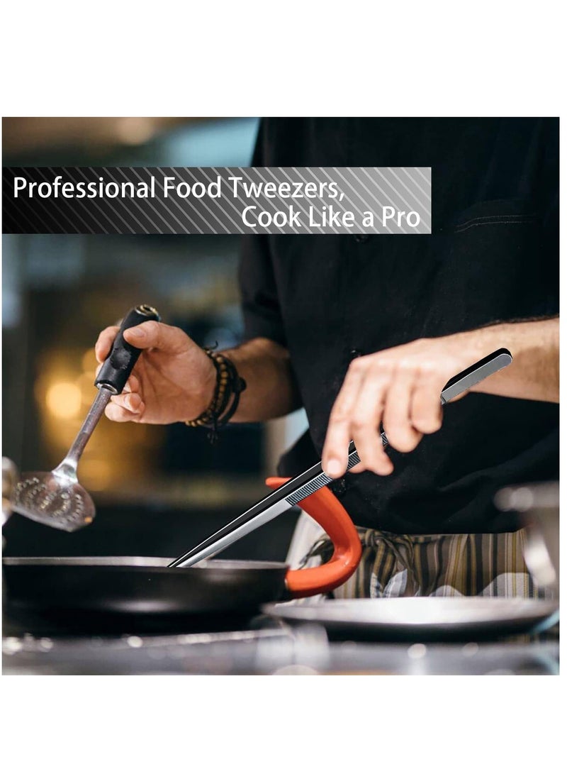 KASTWAVE ملقط طهي، فولاذ مقاوم للصدأ 12 بوصة ملقط دائري الرأس حاد مع أسنان دقيقة لتزيين الخبز، الطهي في المطبخ، شواء المأكولات البحرية 2 قطعة، أسود - Image 4