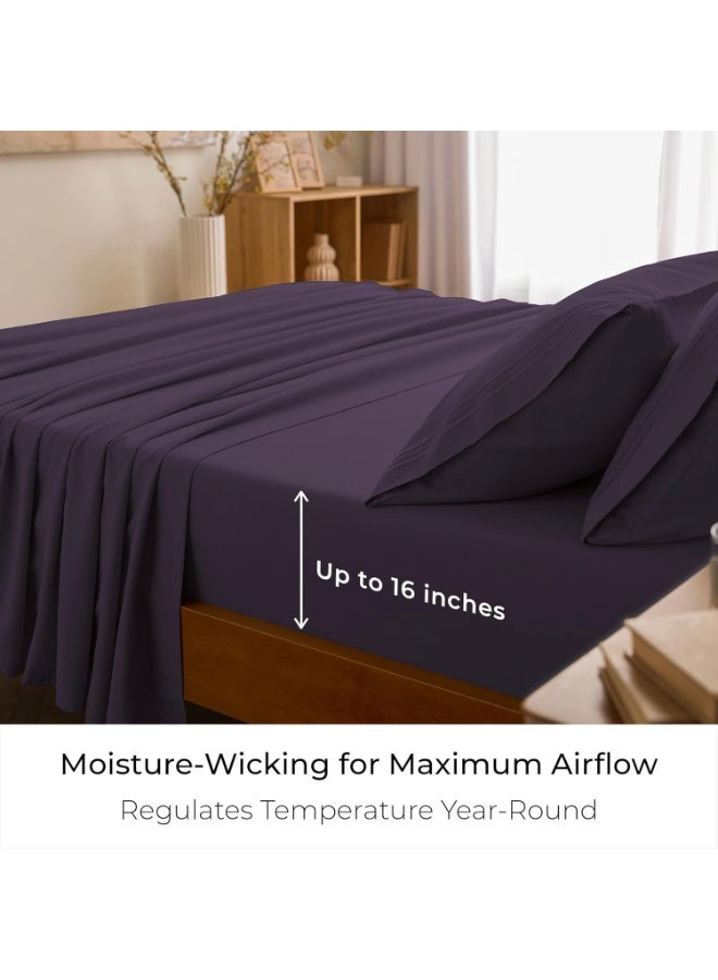 Mellanni King Sheets Set - 4 PC Iconic Collection Bedding - Hotel Luxury, Extra Soft, Cooling Bed Sheets - Wrinkle, Fade, Stain Resistant (King, Purple) - Image 3