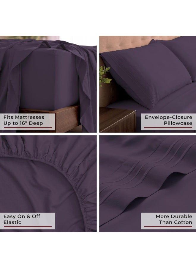 Mellanni King Sheets Set - 4 PC Iconic Collection Bedding - Hotel Luxury, Extra Soft, Cooling Bed Sheets - Wrinkle, Fade, Stain Resistant (King, Purple) - Image 4