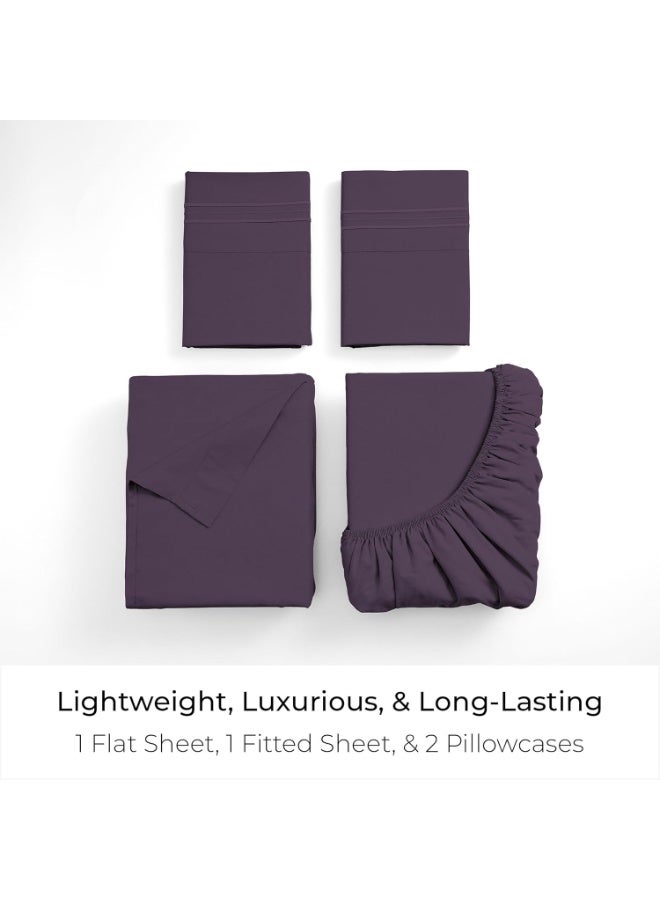 Mellanni King Sheets Set - 4 PC Iconic Collection Bedding - Hotel Luxury, Extra Soft, Cooling Bed Sheets - Wrinkle, Fade, Stain Resistant (King, Purple) - Image 2