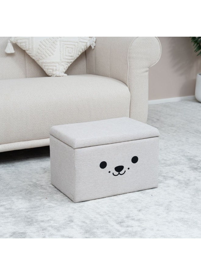 DANUBE HOME Face Storage Ottoman | Multi-Functional Stool | Upholstered Footrest With Storage L43xW32xH32cm -Beige - Image 5