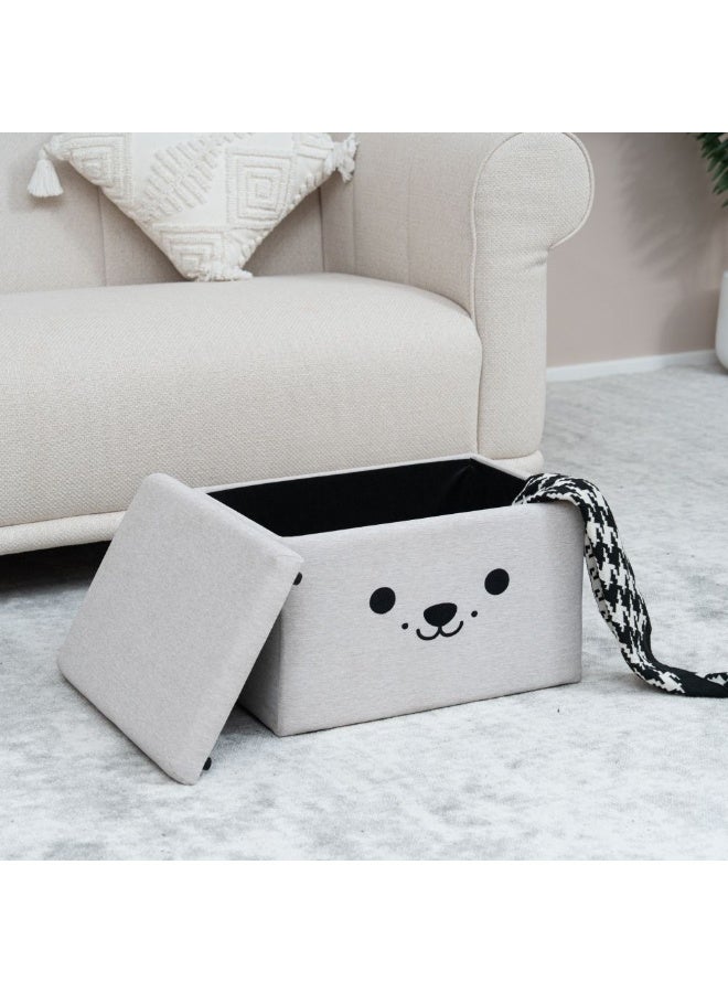 DANUBE HOME Face Storage Ottoman | Multi-Functional Stool | Upholstered Footrest With Storage L43xW32xH32cm -Beige - Image 3