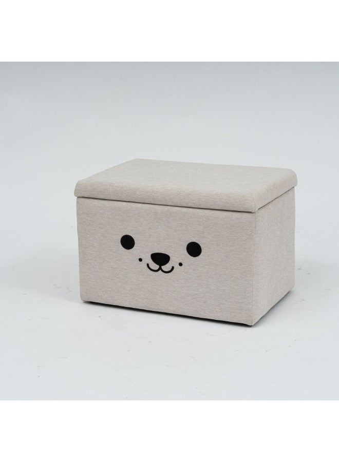 DANUBE HOME Face Storage Ottoman | Multi-Functional Stool | Upholstered Footrest With Storage L43xW32xH32cm -Beige - Image 1