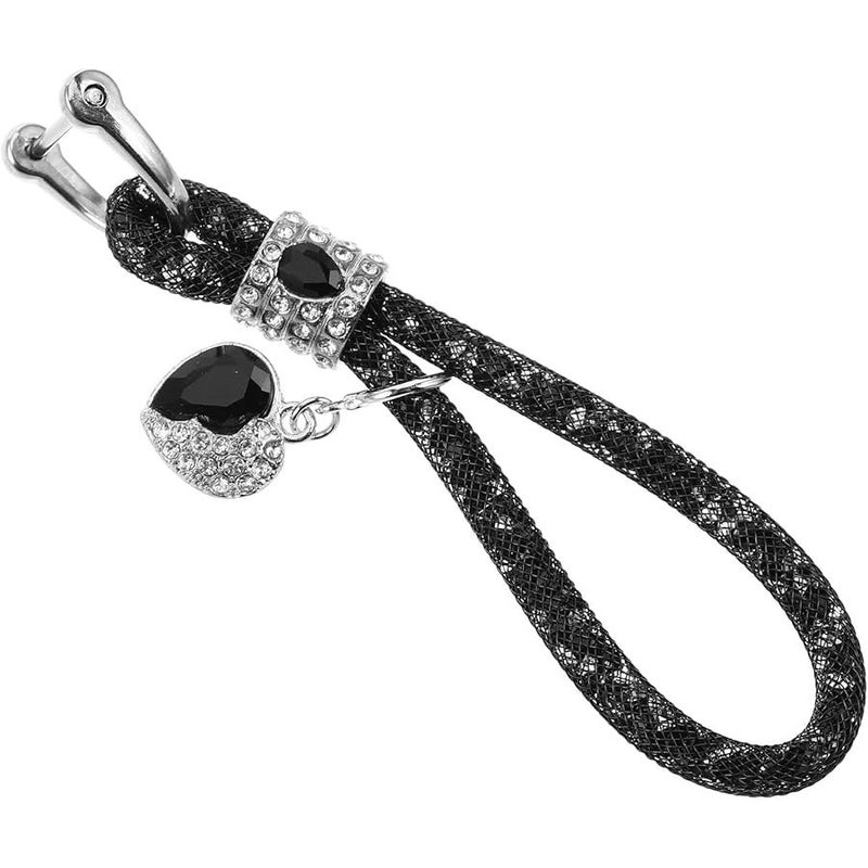 Rhinestone Woven Car Keychain Charm Black Mesh Rope Pendant For Women Keys Backpack Decoration - Image 1