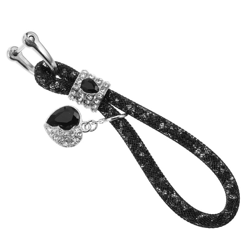 Rhinestone Woven Car Keychain Charm Black Mesh Rope Pendant For Women Keys Backpack Decoration - Image 2