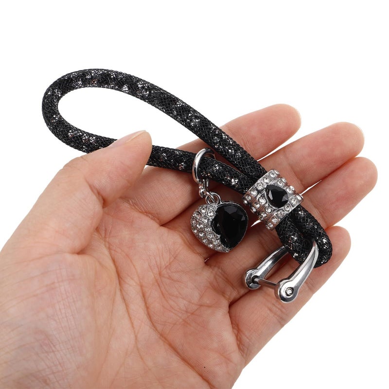 Rhinestone Woven Car Keychain Charm Black Mesh Rope Pendant For Women Keys Backpack Decoration - Image 4