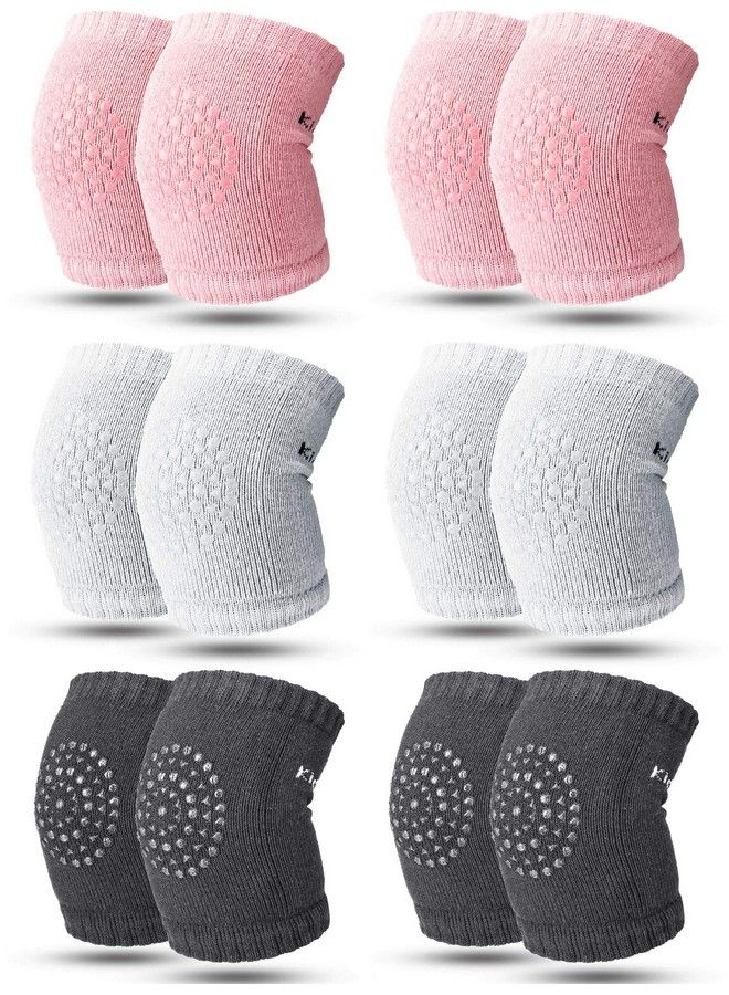 Satinior 6 Pairs Crawling Knee Pads Antislip Baby Knee Protectors Toddlers Leg Warmers (White Pink Dark Gray) - Image 2