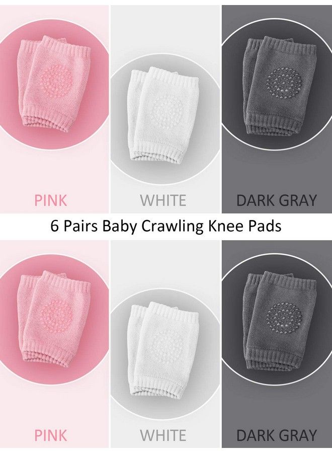 Satinior 6 Pairs Crawling Knee Pads Antislip Baby Knee Protectors Toddlers Leg Warmers (White Pink Dark Gray) - Image 3