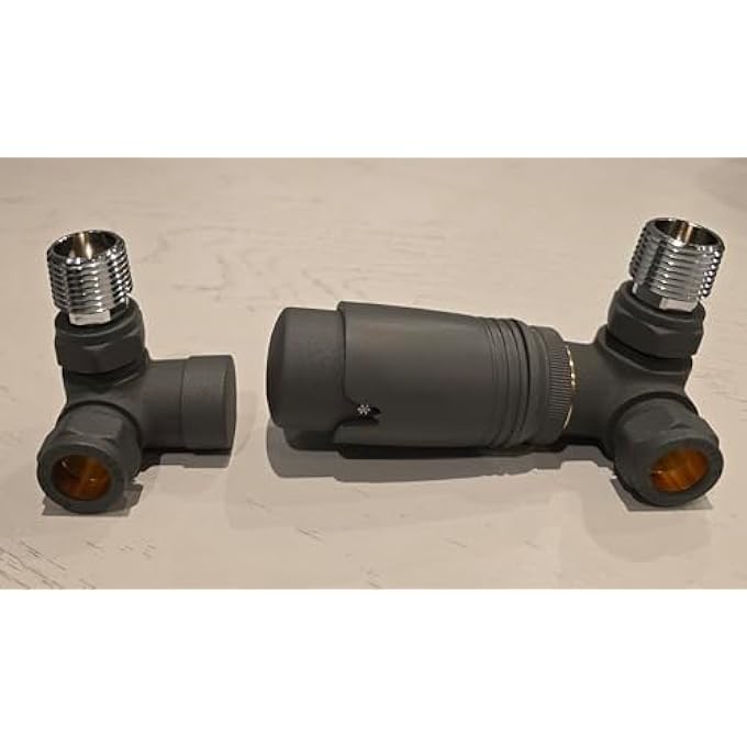 ANTHRACITE GREY CORNER TRV THERMOSTATIC RADIATOR VALVE & LOCKSHIELD 15MM PACK SET PAIR - Image 3