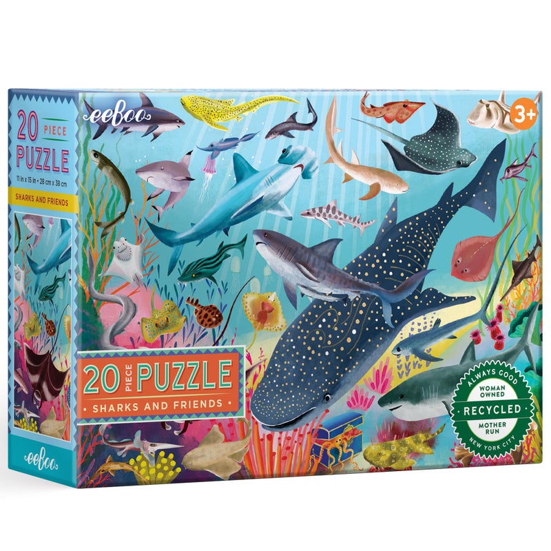 eeBoo 20 Piece Jigsaw Puzzle - Sharks & Friends Children's Puzzle Ocean Themed, Large Pieces for Small Hands to Develop Motor Skills - Image 1