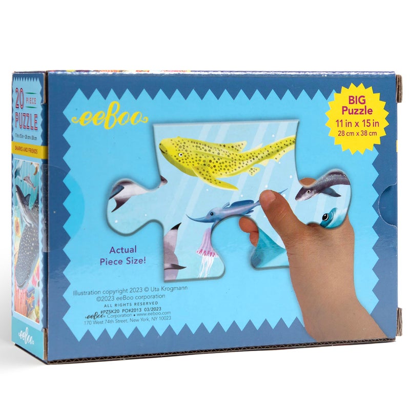 eeBoo 20 Piece Jigsaw Puzzle - Sharks & Friends Children's Puzzle Ocean Themed, Large Pieces for Small Hands to Develop Motor Skills - Image 2