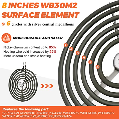 Beaquicy 4 Pack ERS30M1 ERS30M2 Electric Stove Burner - Replacement for GE Hotpoint Kenmore,Electric Range Stove Burner Element Replacement 6"and 8" - Replaces WB30M1 and WB30M2 GE Stove Electric Burner - Image 3