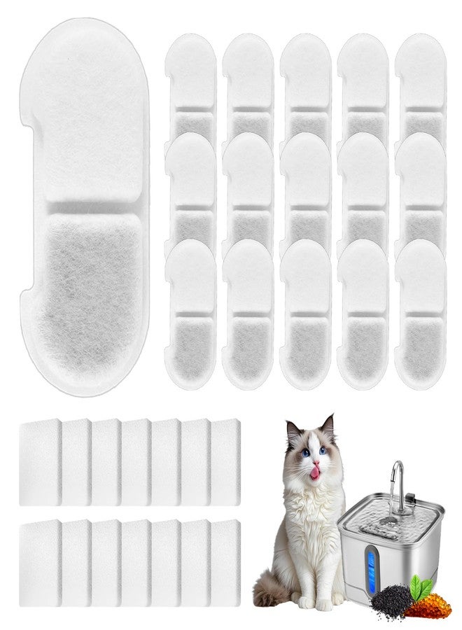 Kamrexi 16+16 Pack Cat Water Fountain Filter Replacements Compatible with SEIRMEP 101oz/3L Stainless Steel Cat Water Fountain, Includes 16 Filters & 16 Pre-Filter Sponges - Image 1