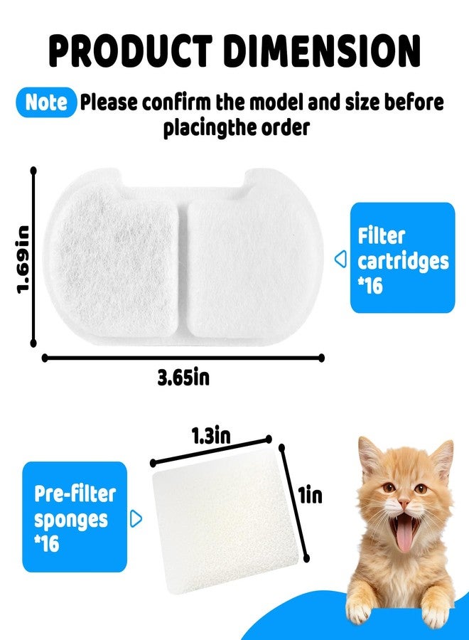 Kamrexi 16+16 Pack Cat Water Fountain Filter Replacements Compatible with SEIRMEP 101oz/3L Stainless Steel Cat Water Fountain, Includes 16 Filters & 16 Pre-Filter Sponges - Image 3