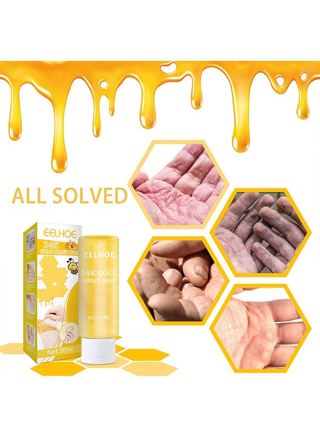 EELHOE 24K Gold Hand  Wax  Milk & Honey Moisturizing Peel Off Hand Wax Mask Hydrating Exfoliating Nourish Whitening Skin - Image 3