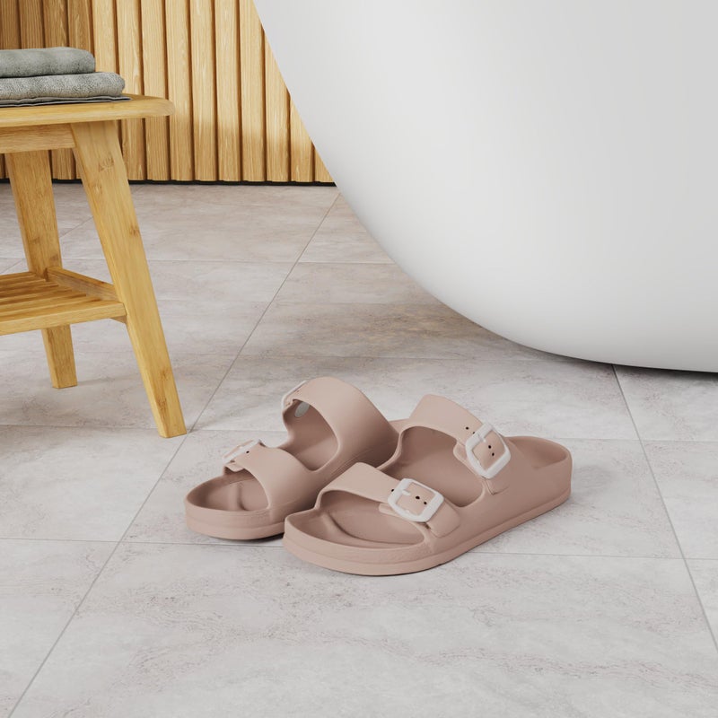 FUNKYMONKEY Women's Comfort Slides Double Buckle Adjustable EVA Flat Sandals (10 M US, Pink A) - Image 2