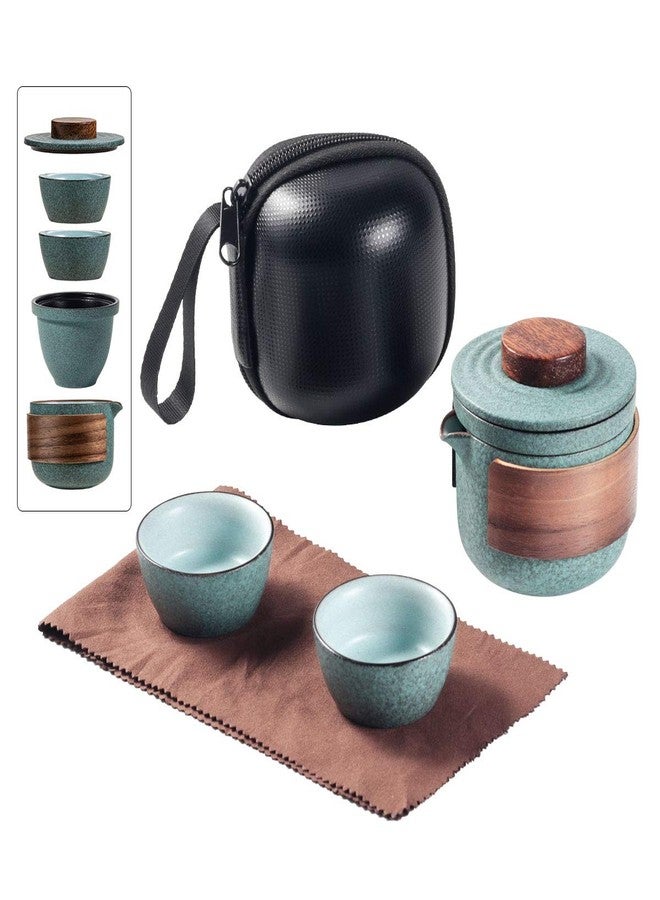 Dltsli Mini Travel Ceramic Tea Pot Set Chinese Kung Fu Teapot, 1 Pot 2 Cups Porcelain Teacup with Tea Infuser Portable Bag for Outdoor Picnic Hotel - Image 1