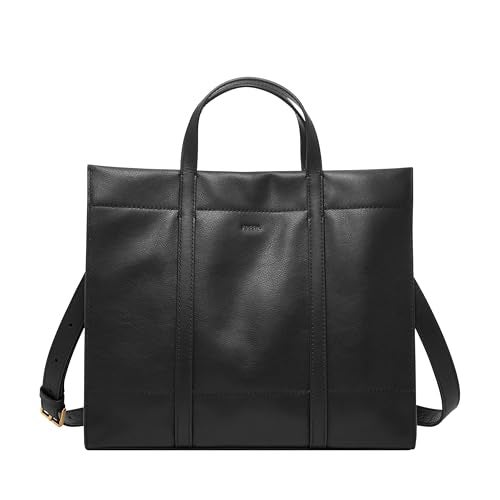 Fossil Women's Carmen Leather Shopper Tote Purse Handbag, Black (Model: ZB7938001) - Image 1