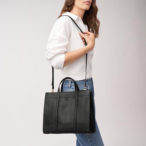 Fossil Women's Carmen Leather Shopper Tote Purse Handbag, Black (Model: ZB7938001) - Image 5