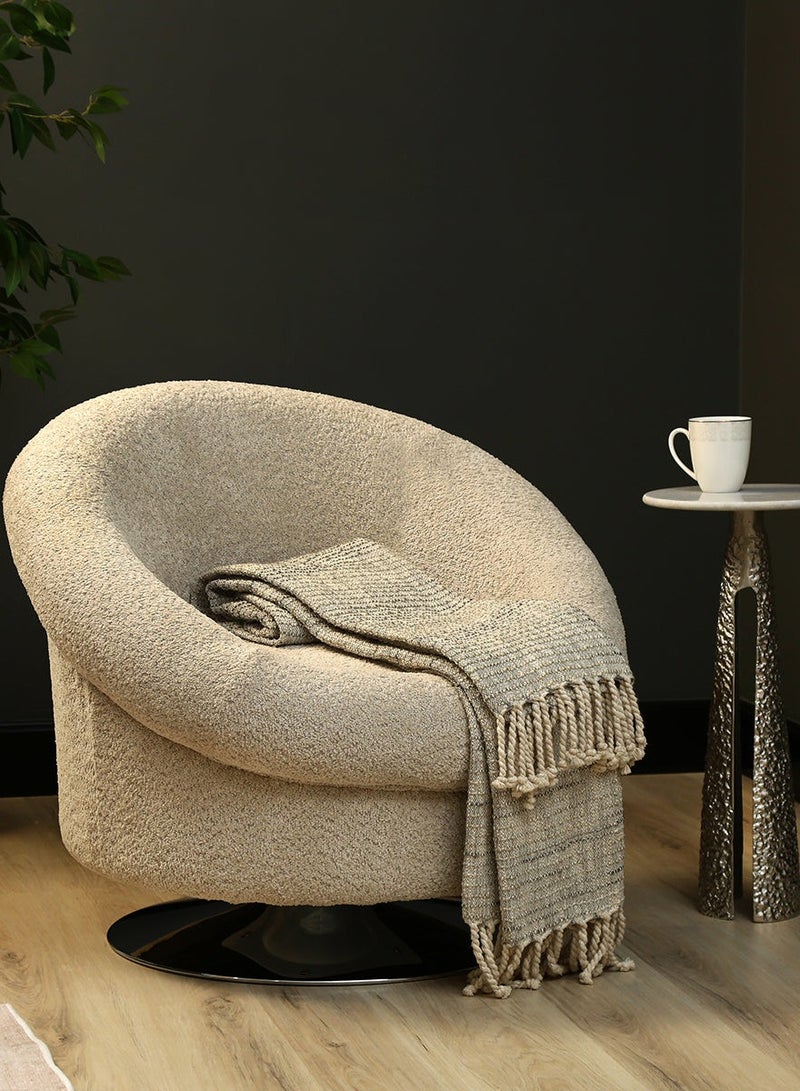VANITY LIVING Modern Beige Queen Swivel Chair, Plush Fabric, Chrome Base – Ergonomic 360° Office & Home Chair  - Image 1