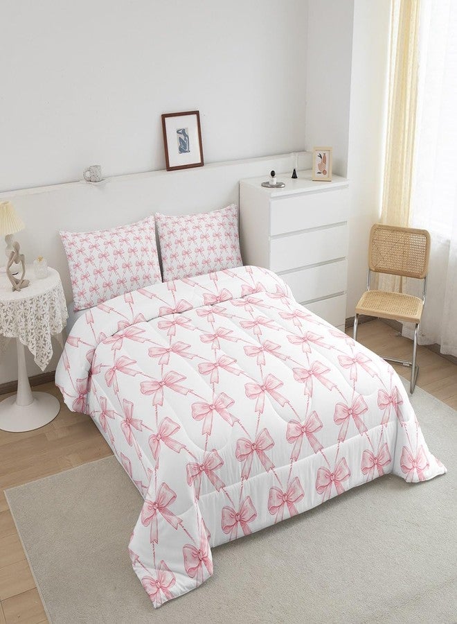 Feelyou Bow Bedding Set Boys Girls Twin Size Pink Girls Bow Comforter Set for Kids Women Men Ultra Soft Cute Bowknot Comforter Kawaii Duvet Set Room Decor Bow and Stripes Quilt Set - Image 3