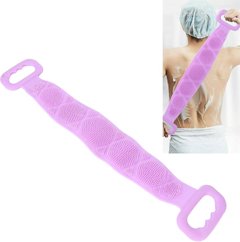 klarako Silicone Back Scrubber, Double Sided Bath Shower Exfoliating Back Cleaning Belt, powerful body cleaning Strap cleansing pores, preventing acne from clogging back pores for Men Women(Purple) - Image 1