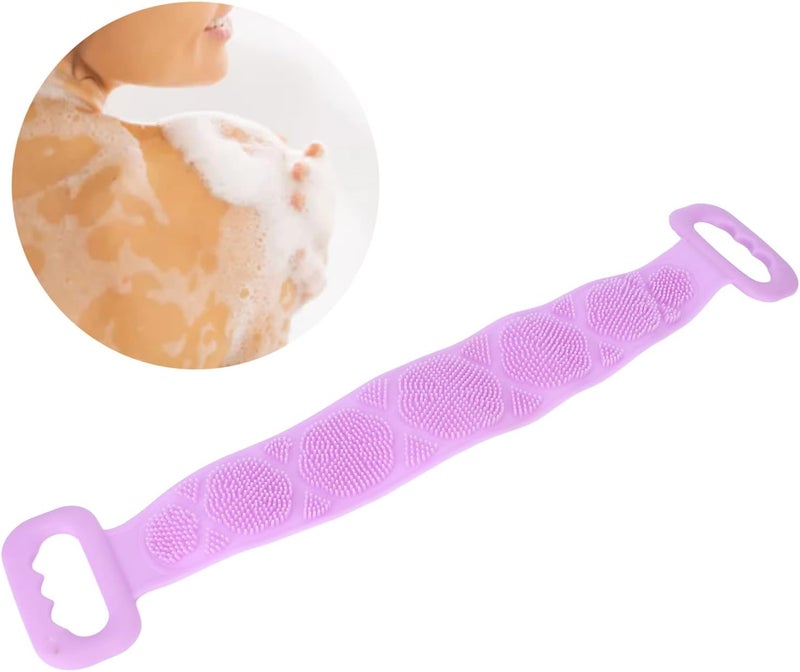 klarako Silicone Back Scrubber, Double Sided Bath Shower Exfoliating Back Cleaning Belt, powerful body cleaning Strap cleansing pores, preventing acne from clogging back pores for Men Women(Purple) - Image 2
