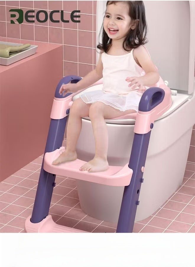 ريوكل مقعد تدريب قعادة مقعد مرحاض للأطفال الصغار مع سلم مقعد قابل للتعديل 2 في 1 مقعد تدريب على استخدام المرحاض للأطفال قابل للطي واقي من الرذاذ ومقابض مضادة للانزلاق للبنين والبنات - Image 2