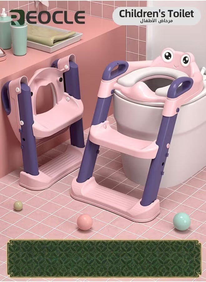 ريوكل مقعد تدريب قعادة مقعد مرحاض للأطفال الصغار مع سلم مقعد قابل للتعديل 2 في 1 مقعد تدريب على استخدام المرحاض للأطفال قابل للطي واقي من الرذاذ ومقابض مضادة للانزلاق للبنين والبنات - Image 1