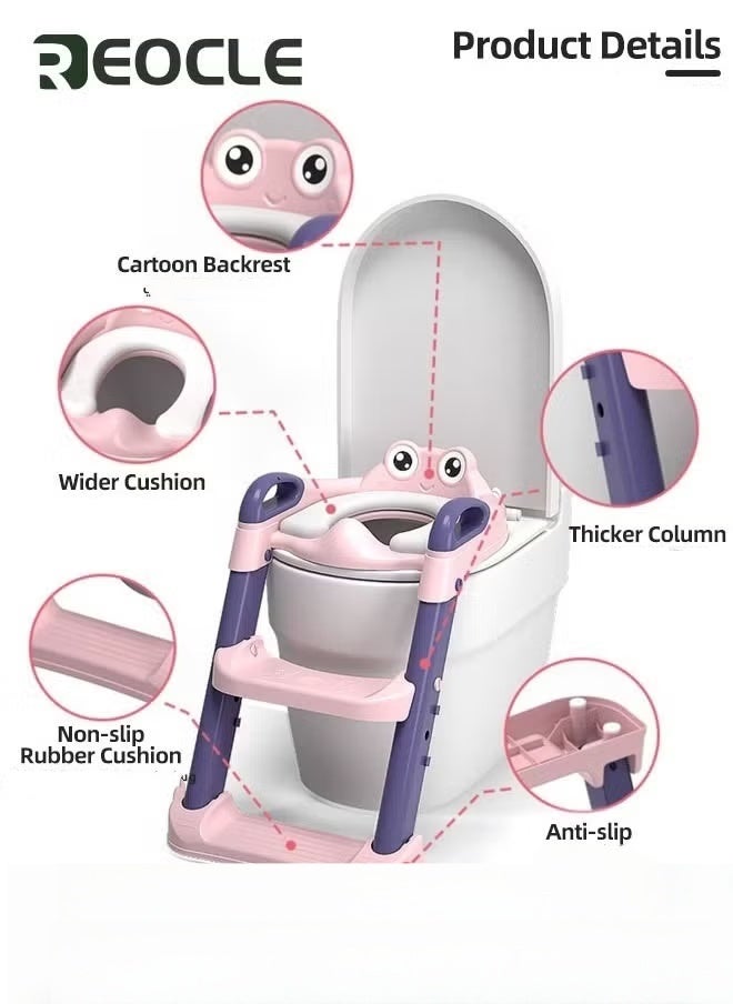 ريوكل مقعد تدريب قعادة مقعد مرحاض للأطفال الصغار مع سلم مقعد قابل للتعديل 2 في 1 مقعد تدريب على استخدام المرحاض للأطفال قابل للطي واقي من الرذاذ ومقابض مضادة للانزلاق للبنين والبنات - Image 3