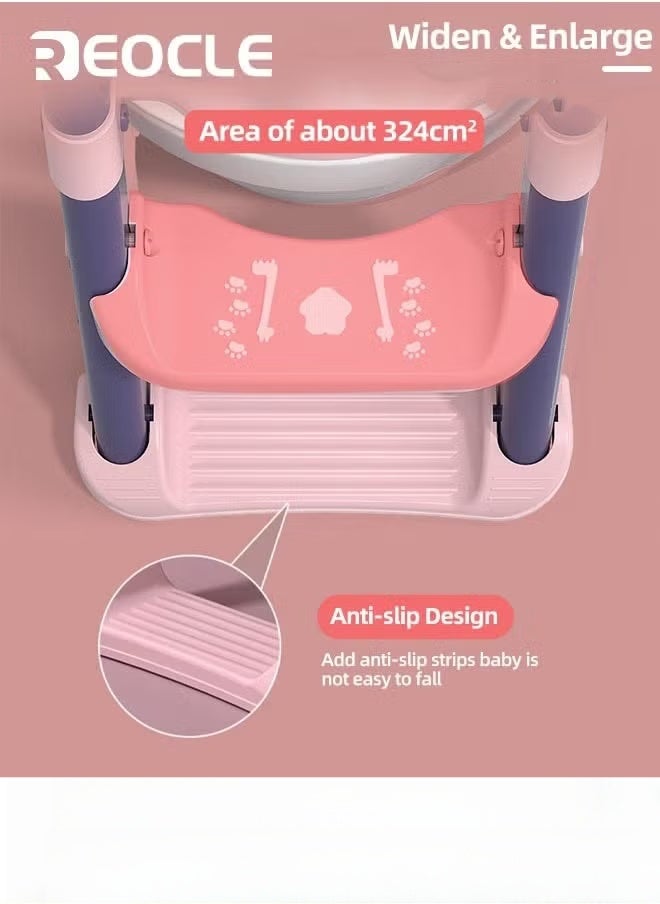 ريوكل مقعد تدريب قعادة مقعد مرحاض للأطفال الصغار مع سلم مقعد قابل للتعديل 2 في 1 مقعد تدريب على استخدام المرحاض للأطفال قابل للطي واقي من الرذاذ ومقابض مضادة للانزلاق للبنين والبنات - Image 5