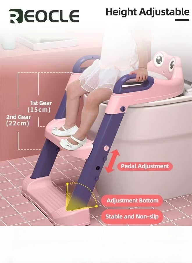 ريوكل مقعد تدريب قعادة مقعد مرحاض للأطفال الصغار مع سلم مقعد قابل للتعديل 2 في 1 مقعد تدريب على استخدام المرحاض للأطفال قابل للطي واقي من الرذاذ ومقابض مضادة للانزلاق للبنين والبنات - Image 4