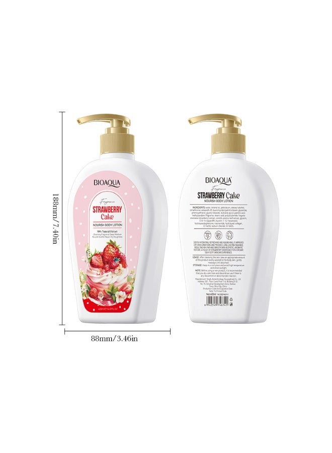BIOAOUA Strawberry Cake Body Lotion - 98% Natural Extract, Long-Lasting Fragrance & Deep Moisture for Dry Skin, 400ml (14.07 Fl Oz) - Image 5