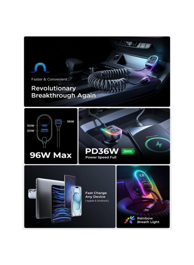 ليسن شاحن سيارة فائق السرعة USB C 96 واط PD و QC3.0 لهاتف iPhone 15 Pro Max Plus، وSamsung Galaxy S25 Ultra Plus S24/S23/S22، وAndroid، وiPad Pro - Image 3