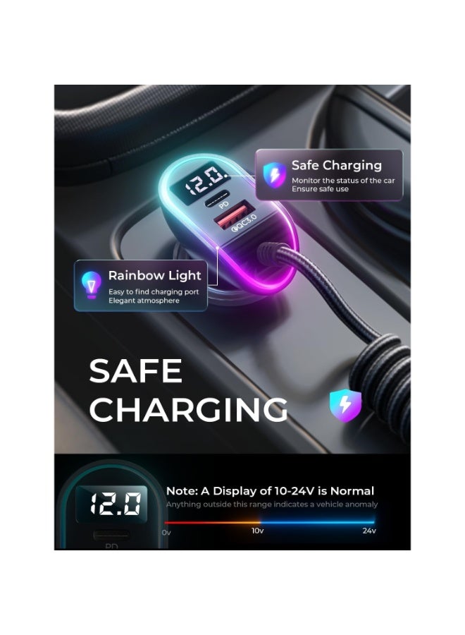 ليسن شاحن سيارة فائق السرعة USB C 96 واط PD و QC3.0 لهاتف iPhone 15 Pro Max Plus، وSamsung Galaxy S25 Ultra Plus S24/S23/S22، وAndroid، وiPad Pro - Image 2