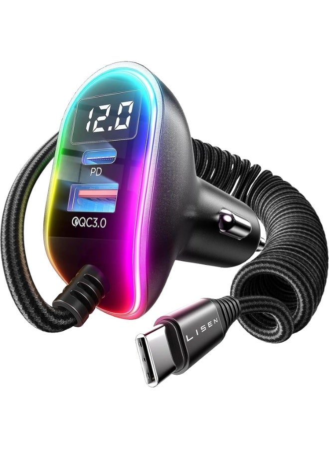 ليسن شاحن سيارة فائق السرعة USB C 96 واط PD و QC3.0 لهاتف iPhone 15 Pro Max Plus، وSamsung Galaxy S25 Ultra Plus S24/S23/S22، وAndroid، وiPad Pro - Image 1