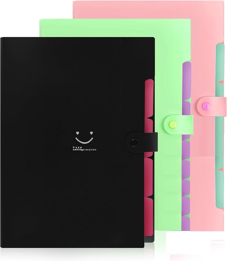 Corslet Expanding File Folder for Documents A4 Size Office Paper Students Certificate Holder Storage Organizer 5 Pockets Multicolor (Pack of 3) - Image 1
