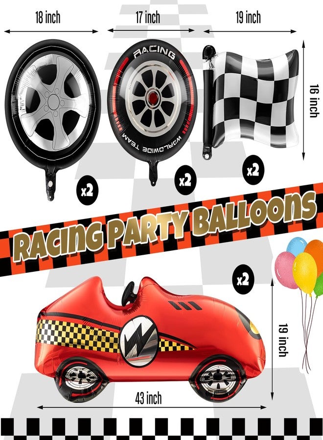 Vinsot 8 Pcs Race Car Balloons Including Large 43 Inch Red Racing and Wheel Tire and Checkered Flag Foil Balloons for Baby Shower Two Fast Speedy Car Themed Birthday Party Decorations Supplies - Image 2
