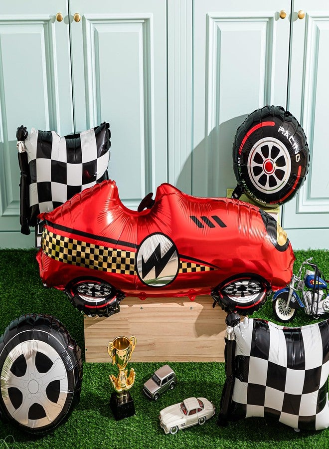 Vinsot 8 Pcs Race Car Balloons Including Large 43 Inch Red Racing and Wheel Tire and Checkered Flag Foil Balloons for Baby Shower Two Fast Speedy Car Themed Birthday Party Decorations Supplies - Image 3