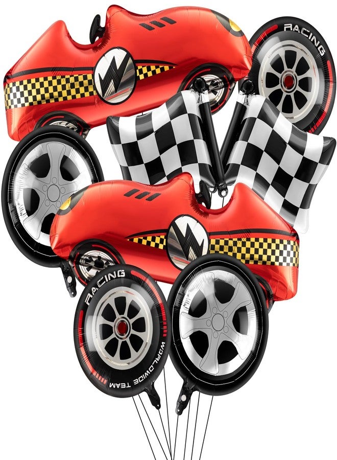 Vinsot 8 Pcs Race Car Balloons Including Large 43 Inch Red Racing and Wheel Tire and Checkered Flag Foil Balloons for Baby Shower Two Fast Speedy Car Themed Birthday Party Decorations Supplies - Image 1
