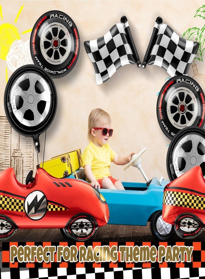 Vinsot 8 Pcs Race Car Balloons Including Large 43 Inch Red Racing and Wheel Tire and Checkered Flag Foil Balloons for Baby Shower Two Fast Speedy Car Themed Birthday Party Decorations Supplies - Image 5