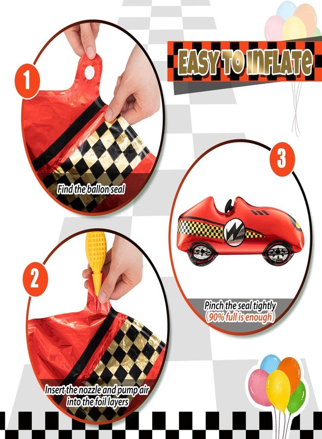 Vinsot 8 Pcs Race Car Balloons Including Large 43 Inch Red Racing and Wheel Tire and Checkered Flag Foil Balloons for Baby Shower Two Fast Speedy Car Themed Birthday Party Decorations Supplies - Image 4