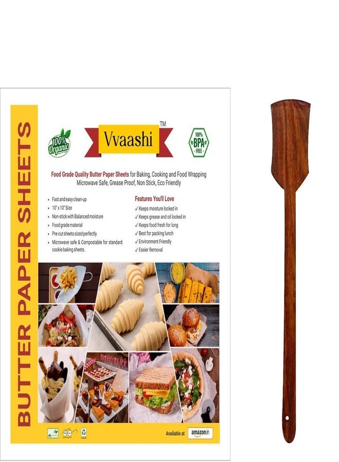 Vvaashi Butter Paper 100 Sheets with Free 1 pcs Sheesham Wood Spatula | Baking & Wrapping Paper for Roti, Berger, Pizza, Sandwich (Size: 10x10 Inch) - Image 2